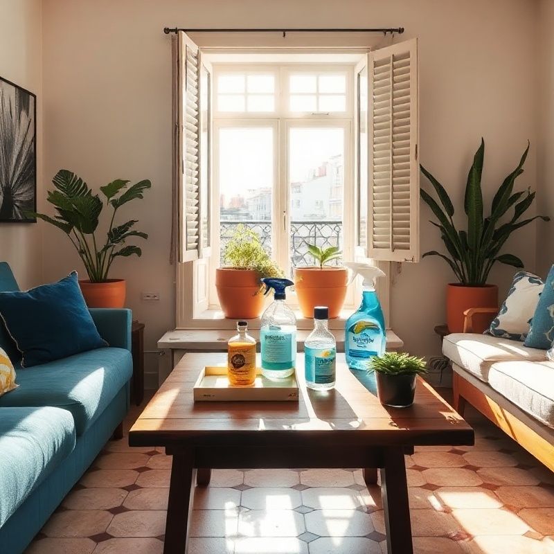Salón madrileño soleado tras una limpieza ecológica