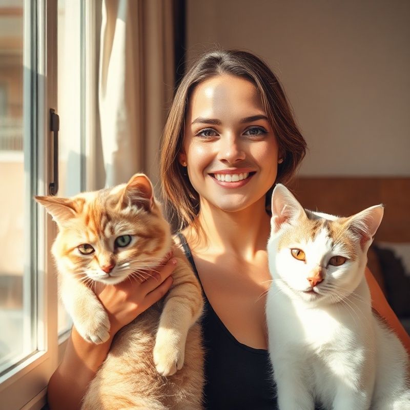 Retrato de Sofía Ruiz con sus dos gatos en su piso de Malasaña
