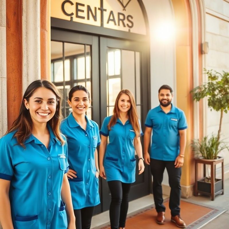 Equipo de Mentorcornerk en la entrada de un edificio madrileño